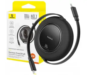 Baseus Free2Pull Mini černá / Kabel USB-C - USB-C / samonavíjecí / 100 W / 2 m