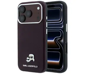 Karl Lagerfeld Grained Choupette Head Metal MagSafe bordó / Zadní kryt / Apple iPhone 18 Pro Max