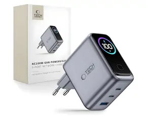 Tech-Protect NC100W-GaN tmavě šedá / Nabíječka / GaN / 3 porty / PD 100W / QC3.0