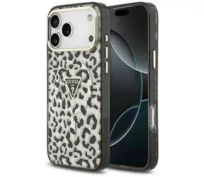 Guess IML Leopard Glitter Triangle Logo MagSafe černá / Zadní kryt / MagSafe / iPhone 17/18 Pro Max