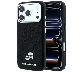 Karl Lagerfeld Grained Heads Metal MagSafe černá / Zadní kryt / Apple iPhone 17 Pro, 18 Pro