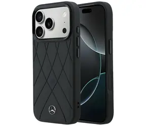 Mercedes Leather Crossed Lines černá / Zadní kryt / MagSafe / pro iPhone 17 Pro a 18 Pro