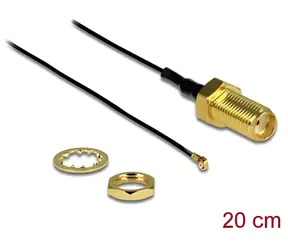 DeLock Pigtail SMA(F)-MHF4(M) 0,2 m / Pigtail / SMA samice - I-PEX MHF4 samec / Délka závitu 10 mm
