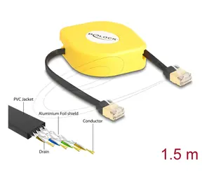 Delock RJ45 smotávací kabel Cat.6A STP černo-žlutá / Síťový kabel / 1,5 m