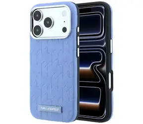 Karl Lagerfeld Grained Mono Resin Logo světle modrá / Zadní kryt / MagSafe / iPhone 17/18 Pro Max
