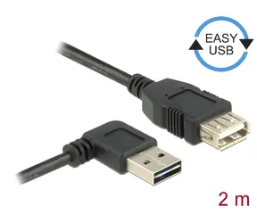 Delock EASY-USB 2.0 A černá / Prodlužovací kabel / USB 2.0 / USB-A (M) pravoúhlý - USB-A (F) / 2 m