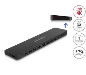 Delock USB-C Triple Display dokovací stanice / Dokovací stanice / 4K / LAN / čtečka SD karet / Audio / USB-C PD 80W