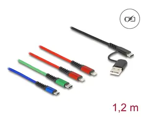 Delock USB nabíjecí kabel 4v1 / Napájecí kabel / USB-A & USB-C / Lightning & Micro-USB & USB-C / 1,2 m