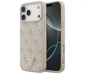 Guess PU Leather 4G Strass Triangle Logo Gold Frame růžová / Zadní kryt / MagSafe / iPhone 17 Pro Max, 18 Pro Max