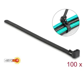 Delock stahovací pásky 150x7,5 mm černé / Stahovací pásky / Opakovaně použitelné / Teplotně odolné / 100 ks