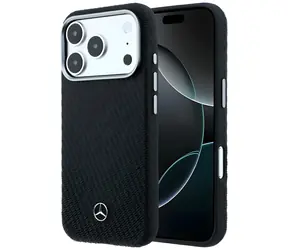 Mercedes Leather Semi Wrap Wood Effect černá / Zadní kryt / MagSafe / pro iPhone 17/18 Pro