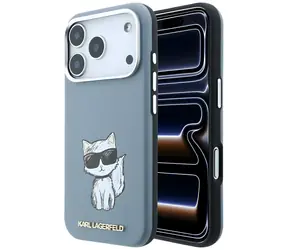 Karl Lagerfeld Smooth Choupette Sketch světle modrá / Zadní kryt / MagSafe / iPhone 17 Pro/18 Pro