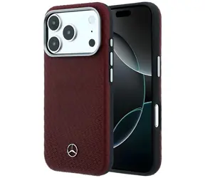 Mercedes Leather Semi Wrap Wood Effect vínová / Zadní kryt / MagSafe / pro iPhone 17 Pro Max