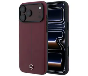 Mercedes Leather Semi Wrap Iconic Line vínová / Zadní kryt / MagSafe / pro iPhone 18 Pro Max / 17 Pro Max