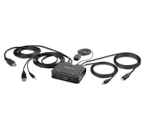 StarTech 2-portový hybridní KVM přepínač / KVM přepínač / USB-C + HDMI / 4K 60Hz / integrovaný kabel 1,8 m / kompaktní