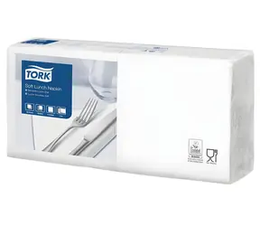 Tork Lunch bílá / Papírový ubrousek / 1/4 skládání / 3vrstvý / 33x33 cm