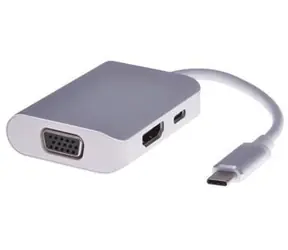 PremiumCord Převodník USB-C na HDMI a VGA / Redukce / PD (Power Delivery) / hliníkové pouzdro