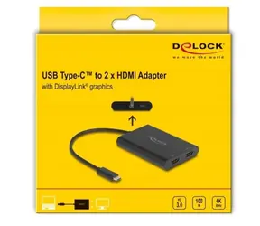 Delock Adaptér USB Type-C - 2x HDMI / Adaptér / DisplayLink / 4K 60Hz / USB PD