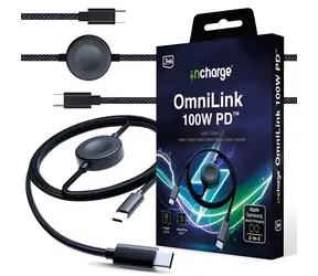 3mk incharge OmniLink 100W PD černá / Datový kabel / USB-C na USB-C / 1,5 m / magnetický modul pro chytré hodinky