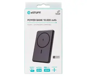eSTUFF Magnetic Power Bank 10.000 mAh černá / Powerbanka / magnetická / MagSafe / 20W / 15W bezdrátově / USB-C