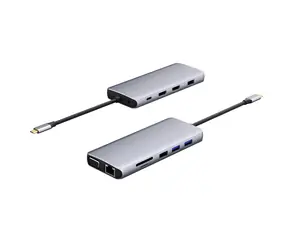 eSTUFF USB-C Hub 12v1 šedá / Dokovací stanice / 2x HDMI 4K / USB-C PD 100W / Gigabit LAN