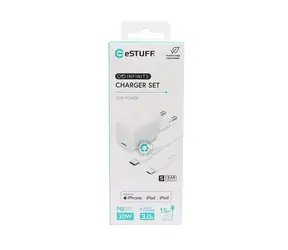 eSTUFF INFINITE bílá / USB nabíječka / USB-C / 20 W / USB-C kabel 1,5 m / GRS recyklovaný plast