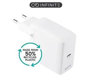 eSTUFF INFINITE bílá / USB nabíječka / USB-C + USB-A / 65 W / GaN / rychlé nabíjení