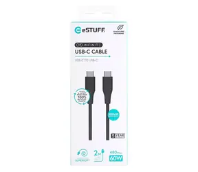 eSTUFF INFINITE (GRS) černá / Kabel / USB-C - USB-C / 2 m / 60 W PD