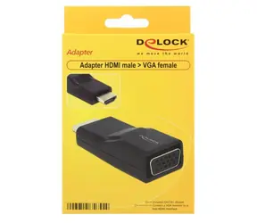DeLock HDMI A - VGA (D-Sub15) černá / Adaptér / HDMI (M) - VGA (F) / max. 1920×1200 / bezšroubový