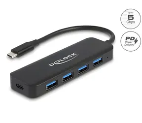 DeLock 64170 / USB hub / USB-C / 4 porty / USB 3.2 Gen 1 / PD / kovový