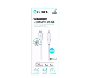 eSTUFF INFINITE (GRS) bílá / Kabel / USB-C - Lightning / MFI / 3 m