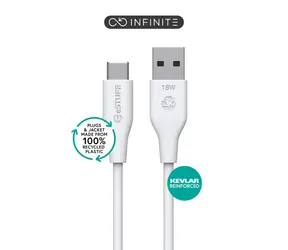 eSTUFF INFINITE (GRS) bílá / Kabel / USB-C - USB-A / 1 m / 60 W / GRS recyklovaný plast