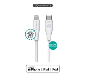 eSTUFF INFINITE (GRS) bílá (ES602170-BULK) / Lightning kabel / USB-C / 1 m / MFI