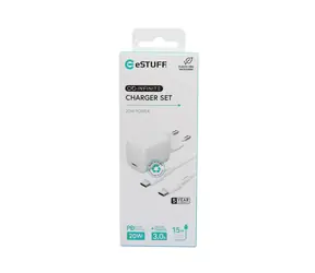 eSTUFF INFINITE Charger Kit bílá / USB nabíjecí sada / USB-C / PD 20W / kabel USB-C-Lightning 1,5m / rychlé nabíjení