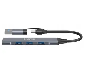 Canyon DS-02 šedá / USB hub / 4 porty / 1x USB 3.0 5Gbps / 3x USB 2.0 480Mbps / USB-C/USB-A adaptér