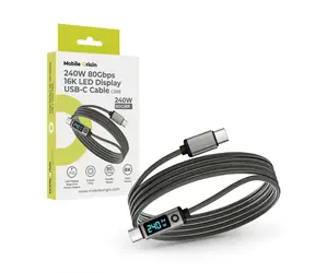 Mobile Origin CB18 vesmírně šedá / Kabel s LED displejem / USB-C na USB-C / 240 W PD 3.1 / 80 Gbps / 8K/60Hz / 1,5 m