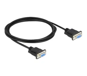 DeLock RS-232 Nullmodem / Sériový kabel / Sub-D9 samice - samice / Full Handshaking / 2 m