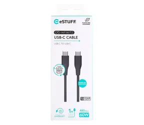 eSTUFF INFINITE (GRS) černá / Kabel / USB-C / 1 m / 60 W / GRS recyklovaný plast
