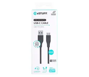 eSTUFF INFINITE (GRS) černá / Kabel / USB-C - USB-A / 1 m / 60 W / GRS recyklovaný plast