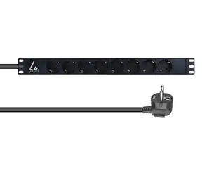 Lanview rozvodný panel 19" 8x Schuko / Rozvodný panel / 1U / 16 A / 230 V / 3 m / černá