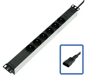 Lanview PDU 6x zásuvka bez vypínače černá / Rozvodný panel / 19" / 1U / 4000 W / 2,5 m