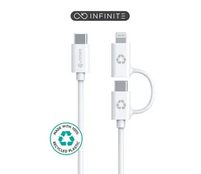 eSTUFF INFINITE Super Soft bílá / Kabel / 2v1 / USB-C - USB-C/Lightning / MFI / 1 m