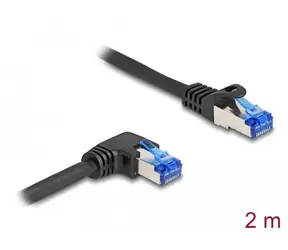 DeLock RJ45 (80223) / Patch kabel / Cat.6a S/FTP / 2 m / přímý - úhlový / černá