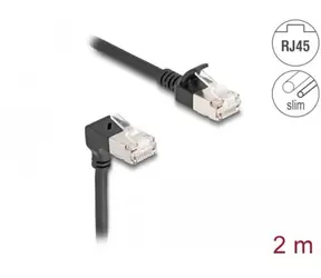 DeLock černá / Síťový kabel / Cat.6A S/FTP / Slim / RJ45 rovný - RJ45 úhlový 90° / 2 m
