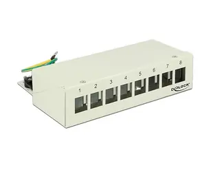 Delock Keystone Patch Panel 8 portů šedý / Patch panel / kovový / pro 8 Keystone modulů / úchyty na DIN lištu