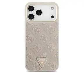 Guess PU Leather 4G Strass Triangle Logo Gold Frame růžová / Zadní kryt / MagSafe / iPhone 18 Pro