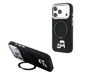 Karl Lagerfeld PU Grained K&CH Heads Ring Stand MagSafe černá / Zadní kryt / Apple iPhone 18 Pro Max