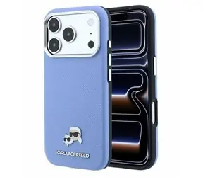 Karl Lagerfeld PU Grained Semi Wrap K&CH Heads iPhone 18 Pro modrá / Zadní kryt / MagSafe / iPhone 18 Pro