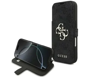 Guess Book 4G Metal Logo černá / Knížkové pouzdro / pro iPhone 18 Pro a 17 Pro / kovové logo