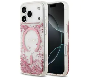 Guess Resin Bottom Glitter MagSafe růžová / Zadní kryt / iPhone 17 Pro / 18 Pro